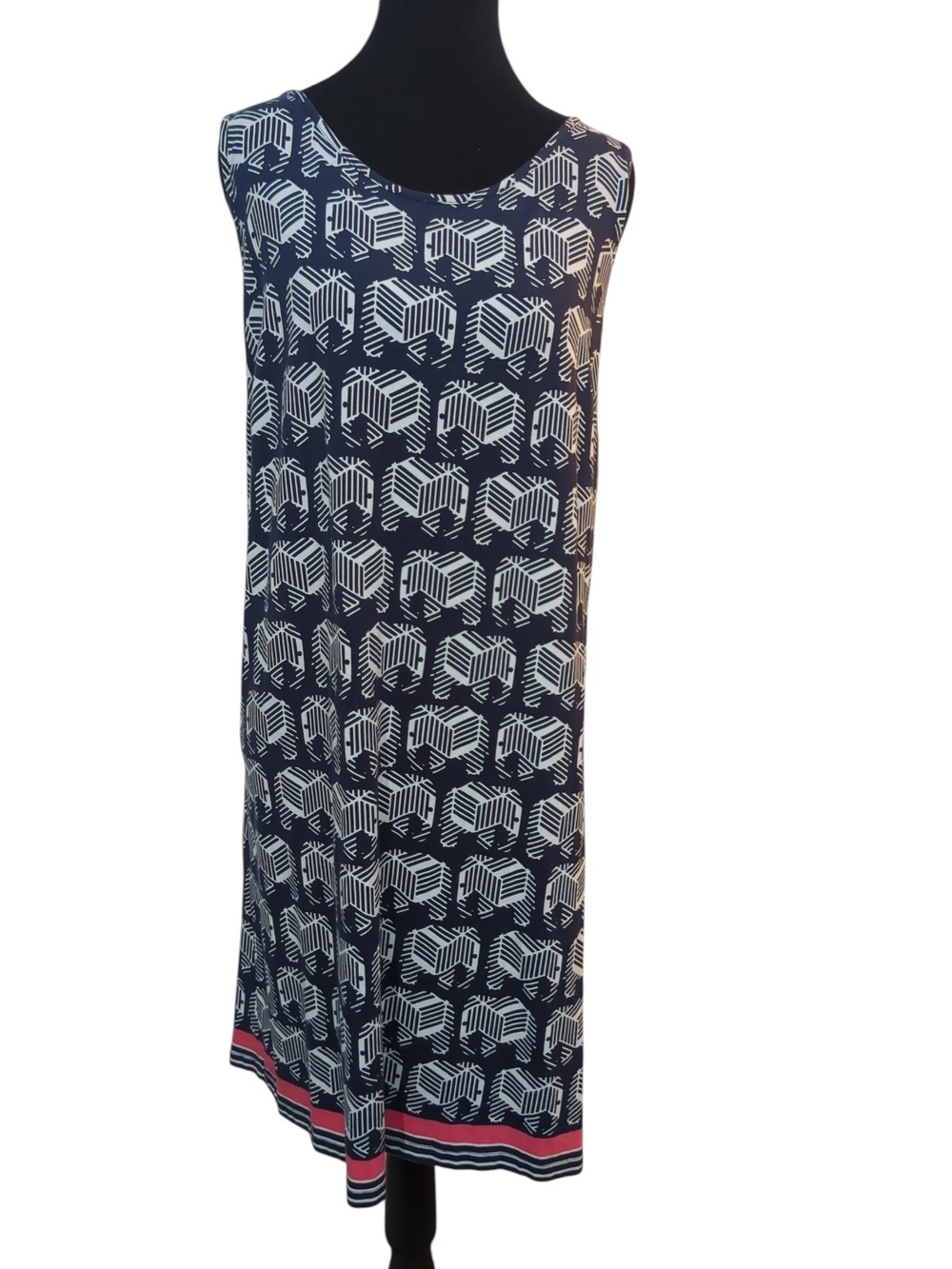 Crown & Ivy Elephant Print Shift Dress XL Navy Pink Sleeveless Stretch Knit NWT